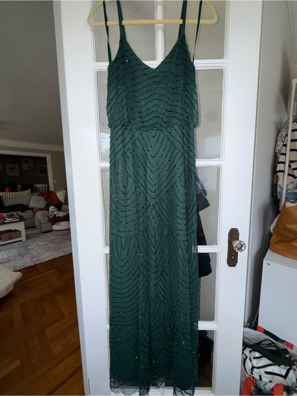 Adrianna Papell Emerald Green Beaded Maxi Dress